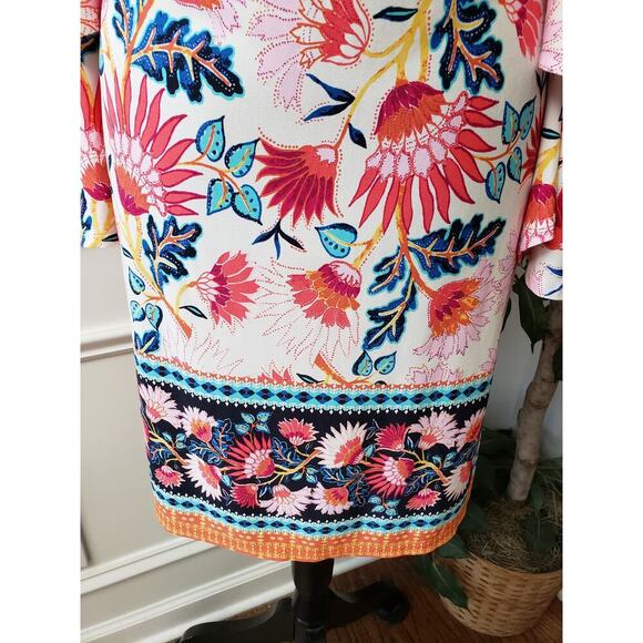 Nicole Miller Shift Dress Womens 8 White Floral Adjustable Strap Cold Shoulder - Picture 11 of 15